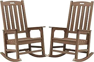 Oversized Outdoor Rocking Chair Set of 2, Porch Rocker with 21" Wide Seat and 32" Tall Backrest, Pre-Assembled with Most Compon