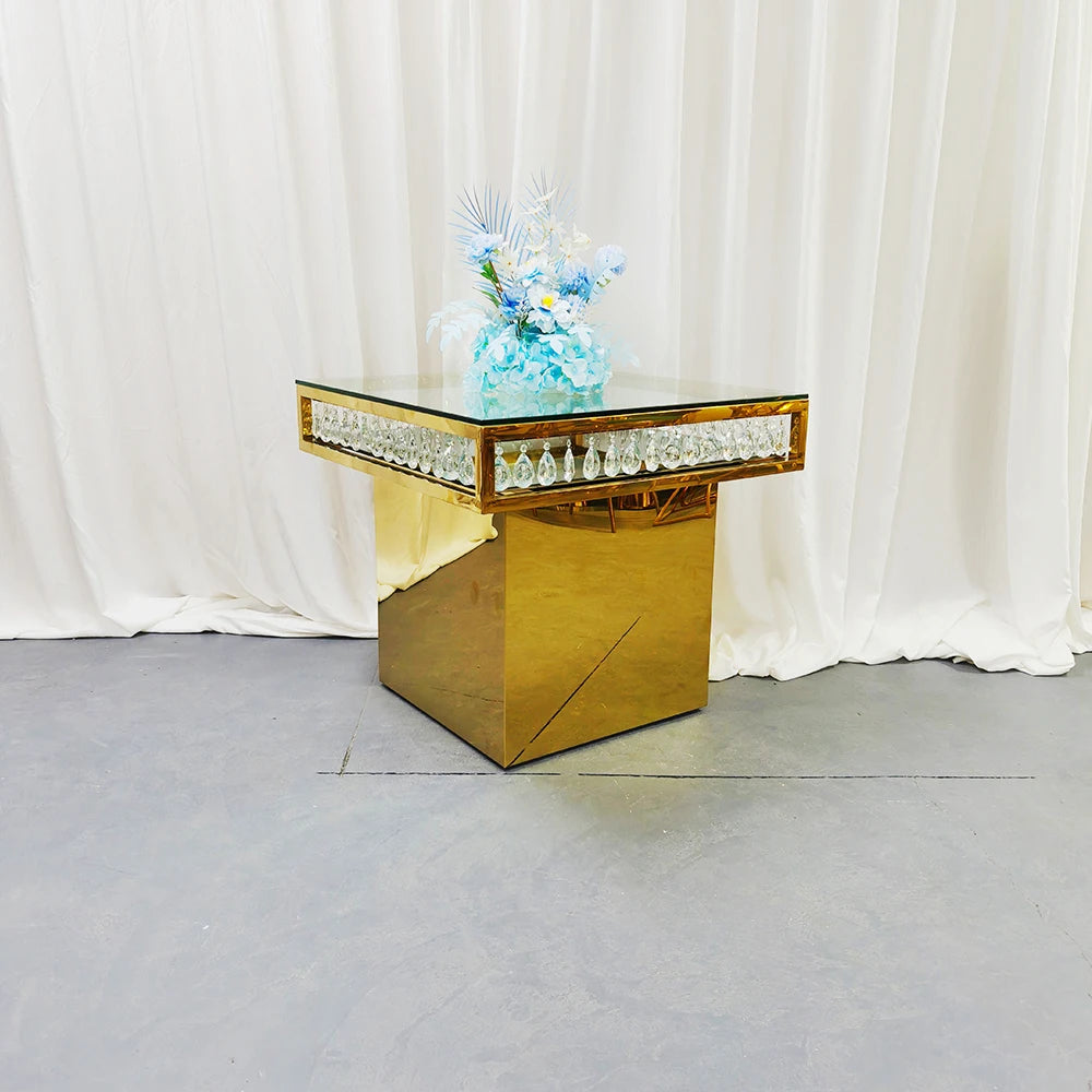 Stainless Steel Wedding Cake Table Square Top Gold Shiny High Quality Unique Dining Furniture