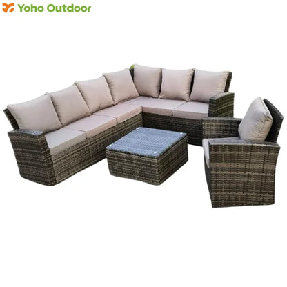 Best Seller Outdoor Garden Patio Wicker Rattan 7 - Seater Sofa & Coffee Table Conversation Set Garden Furniture Patio Furniture
