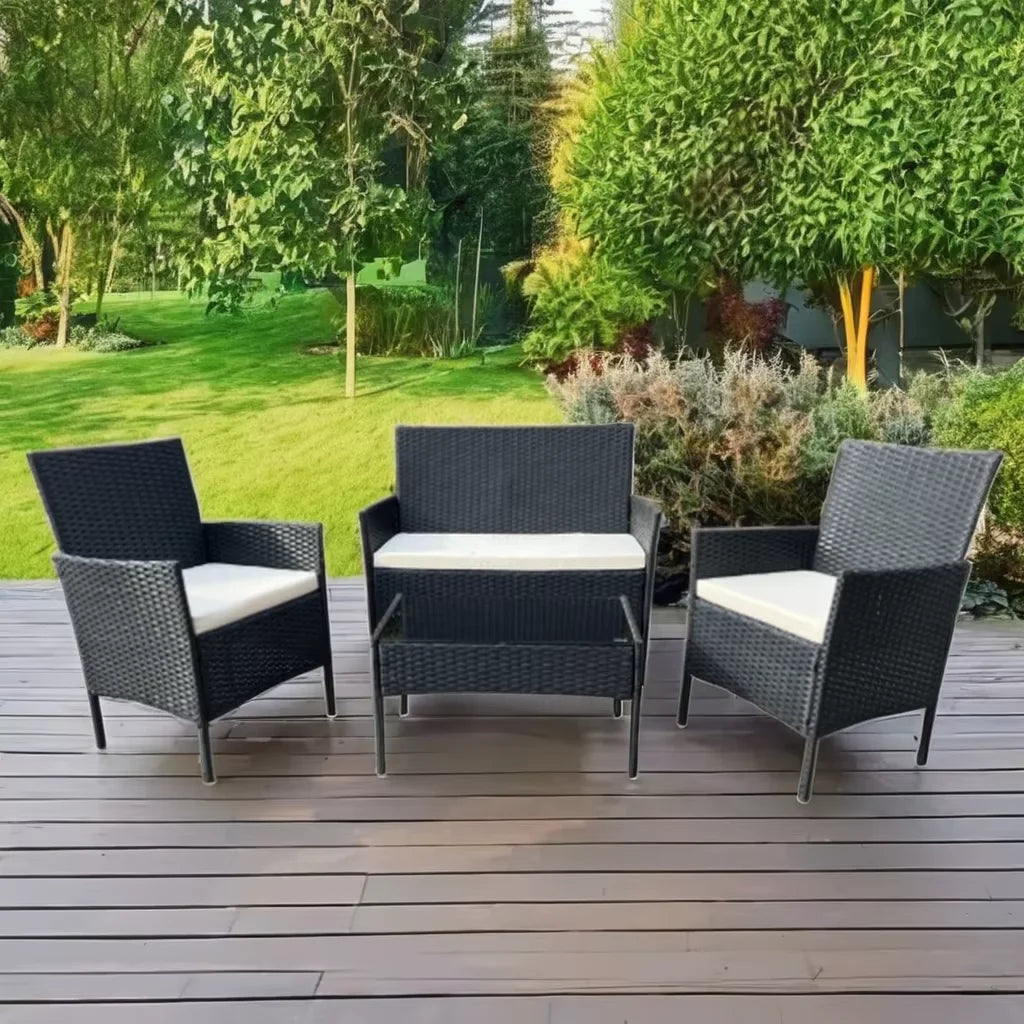 Modern PE Rattan Wicker Garden Furniture Set Stainless Steel Table & Chair for Outdoor Patio for Hotels Courtyards & Apartments