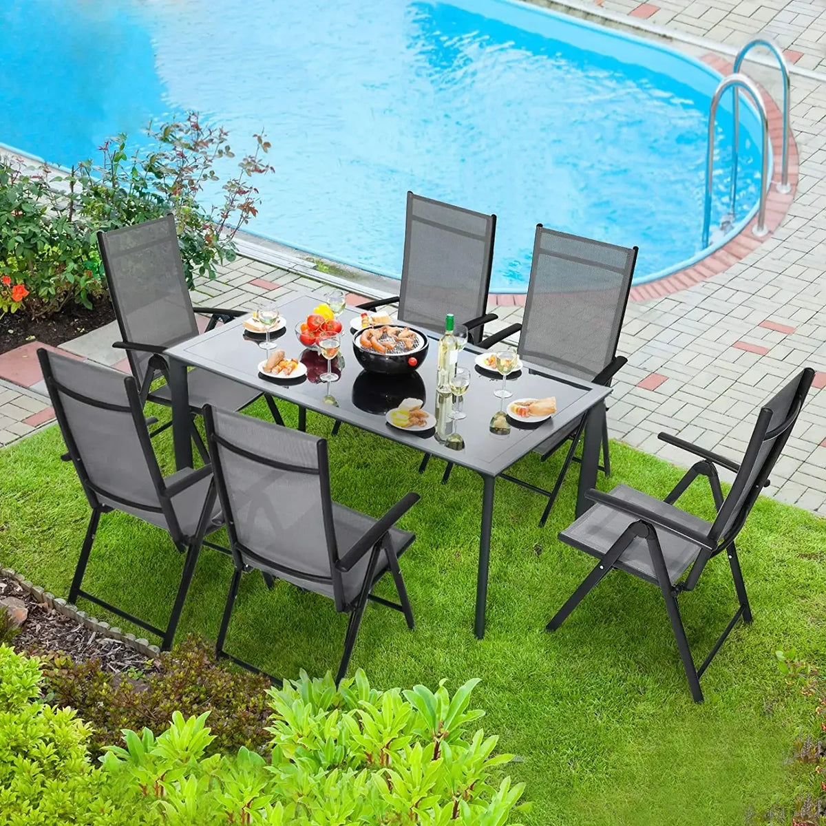 2PCS Foldable Lounge Chair Patio Folding Dining Chairs Aluminum Padded Adjustable High Back Lightweight Lawn Chair, Load 120kg