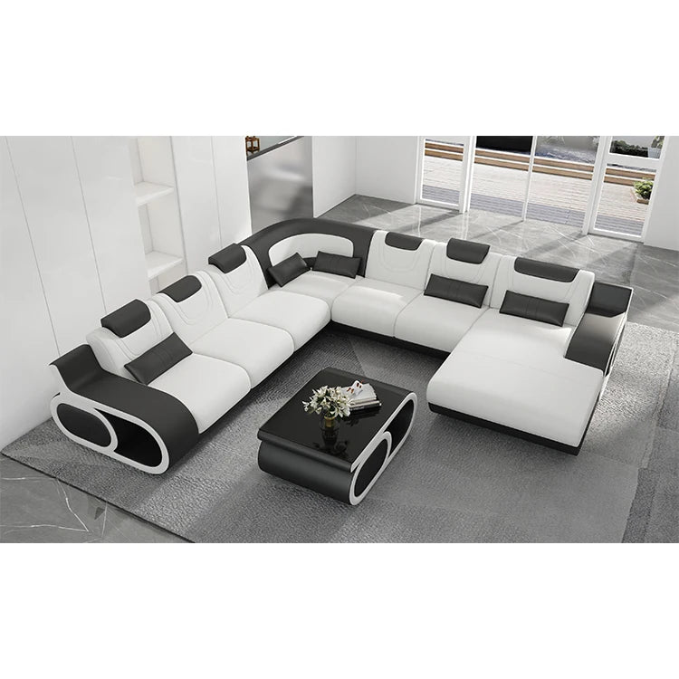 Living Room Luxury Corner Couches Furniture Set U Shape Cover Sectional Leather Sofa