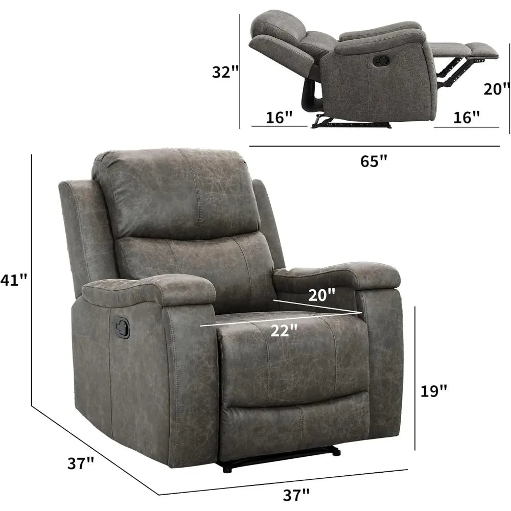 Leather Recliner Chair, Classic and Traditional Manual Recliner Chair with Overstuffed Arms and Back, Manual Single Sofa with Pa