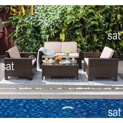 # l 4-piece courtyard furniture set, rattan chair and willow dialogue sofa set, suitable for outdoor, indoor, garden and balcony