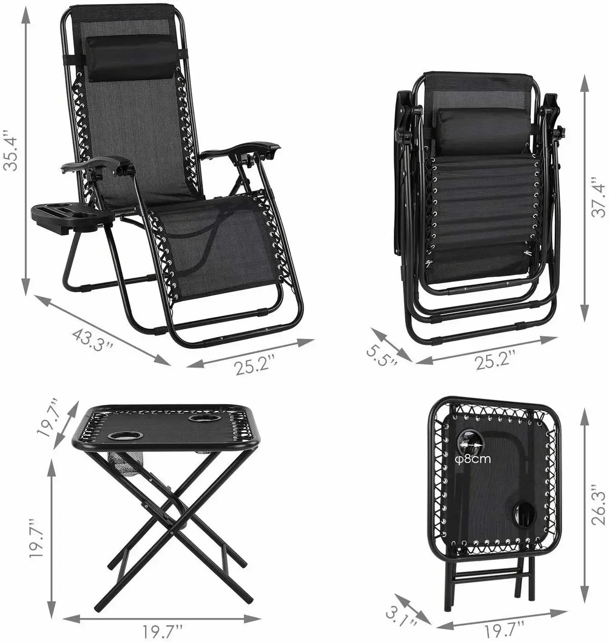 Homfa Garden Sun Lounger Set with Table Folding Adjustable Zero Gravity Recliner Chair Seat Indoor/Outdoor