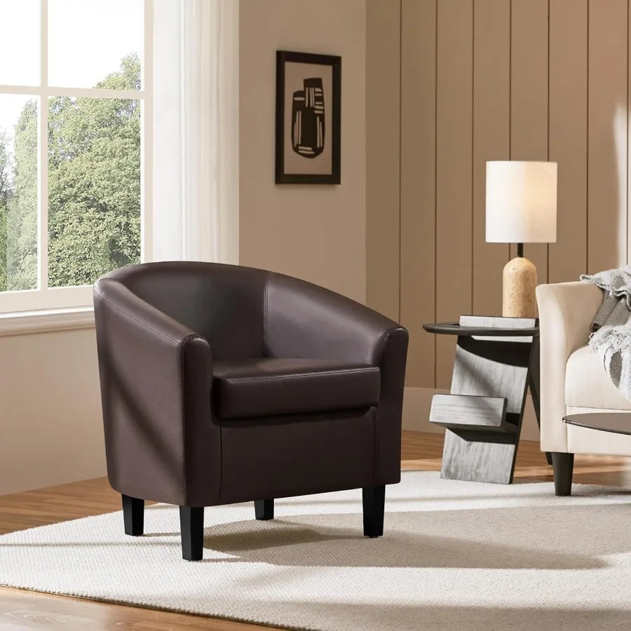 Modern Leather Club Chair with Faux Leather Upholstery and Wooden Legs Padded Seat Comfort Design Ideal for Living Room Bedroom
