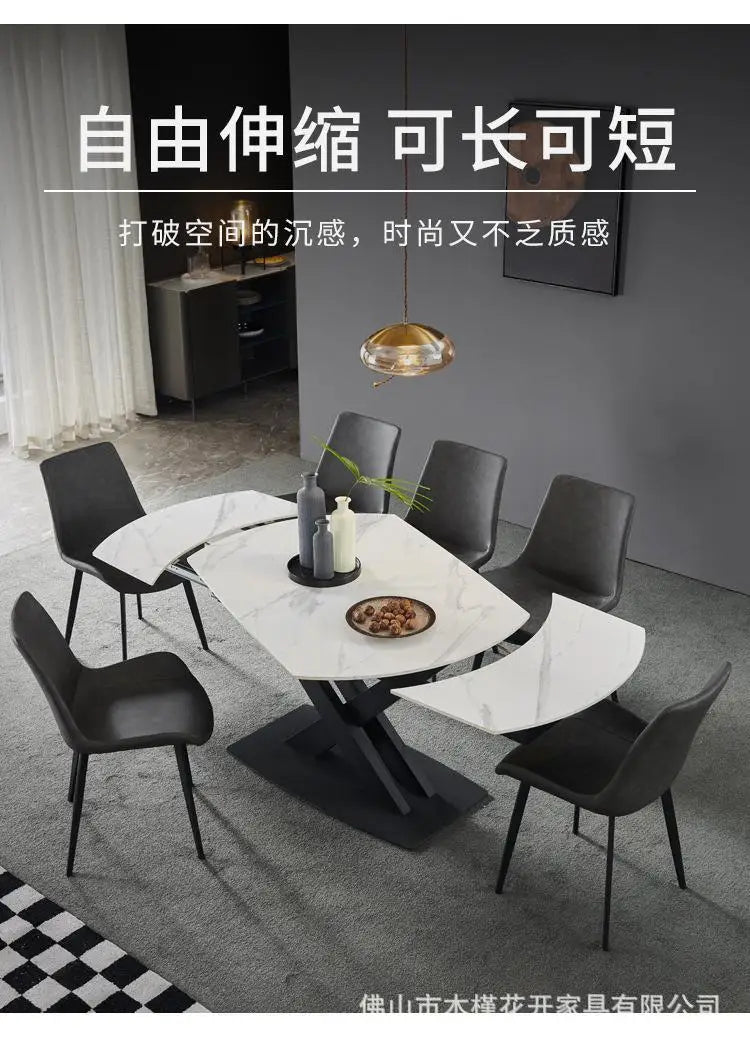 Italian minimalist light luxury multi-functional rock slab dining table combination size rectangular telescopicrotatinghousehold