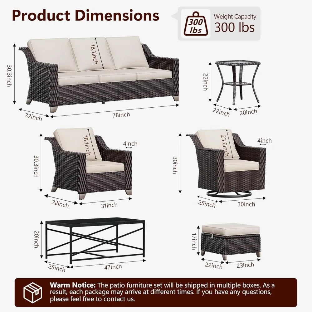Wicker Patio Swivel Chairs, Outdoor Rocking Chair with Wide Armrest, Thickened Cushions, Patio Rattan Furniture for Deck, Porch