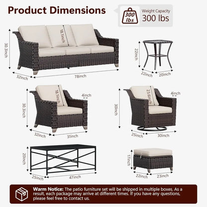 Wicker Patio Swivel Chairs, Outdoor Rocking Chair with Wide Armrest, Thickened Cushions, Patio Rattan Furniture for Deck, Porch