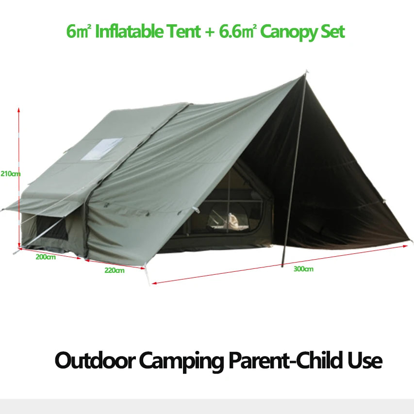 Large Outdoor Rainproof Shade Camping Inflatable Tent with Expanded Canopy Set One-piece Air Columns Parent-child Camp Marquee