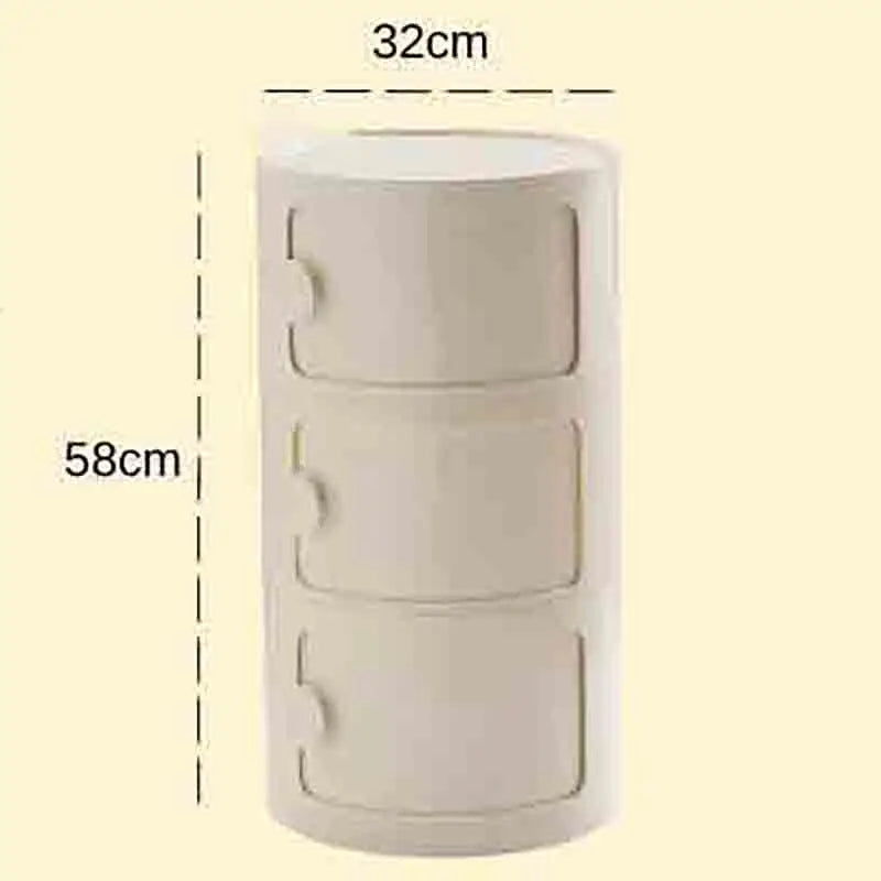 Plastic Round Nightstand Bedside Table Cabinet with Sliding Doors Round Storage Bedside Cabinet Nightstand  for Living Bedroom