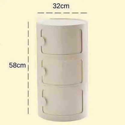 Plastic Round Nightstand Bedside Table Cabinet with Sliding Doors Round Storage Bedside Cabinet Nightstand  for Living Bedroom