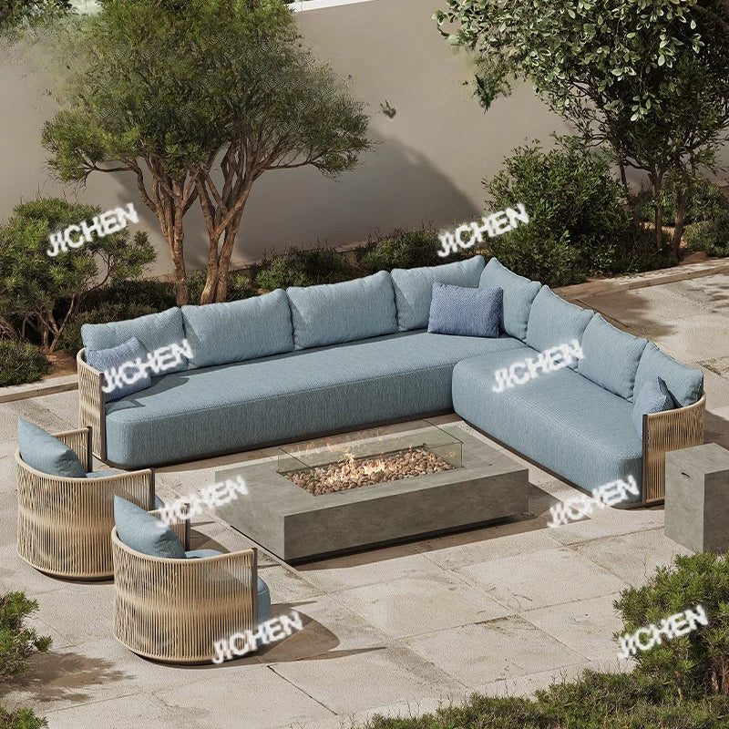 Outdoor Sofa Set Fire Pit Table Luxury Outdoor Furniture Terrace Set Villa Resort Courtyard Outdoor Sofa