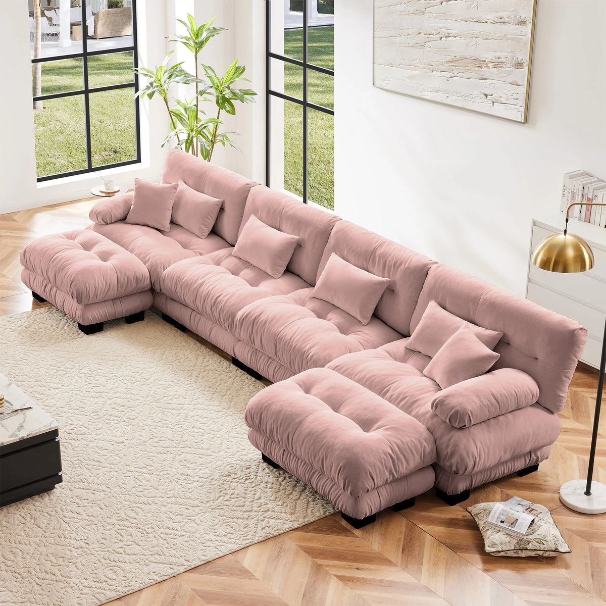 Oversized Modular Sectional Sofa Couch Comfy Cloud Deep Seat, Ottomans Chenille