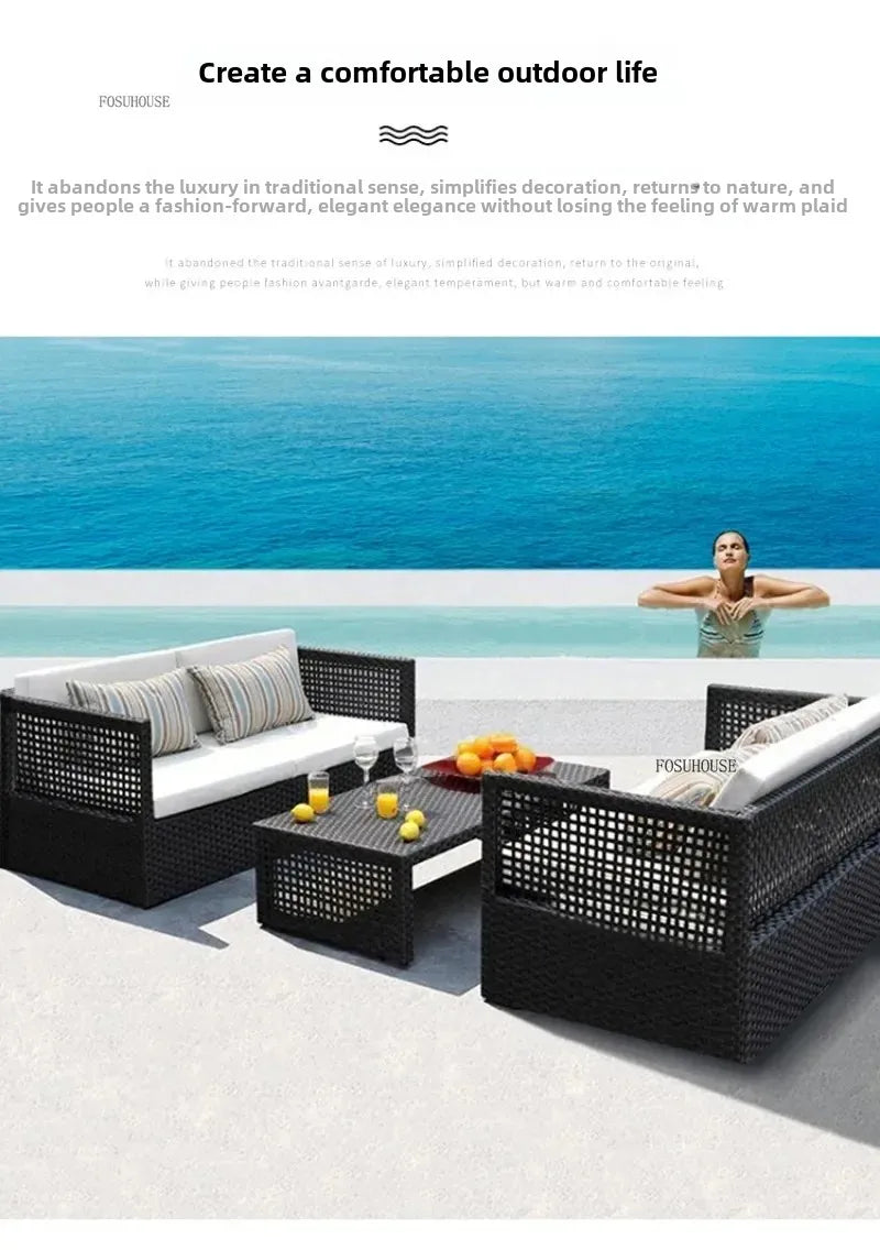 Nordic Outdoor Sofas Courtyard Villa Sun Room PE Rattan Chairs Single Double Terrace Sofa Waterproof Sunscreen Outdoor Furniture