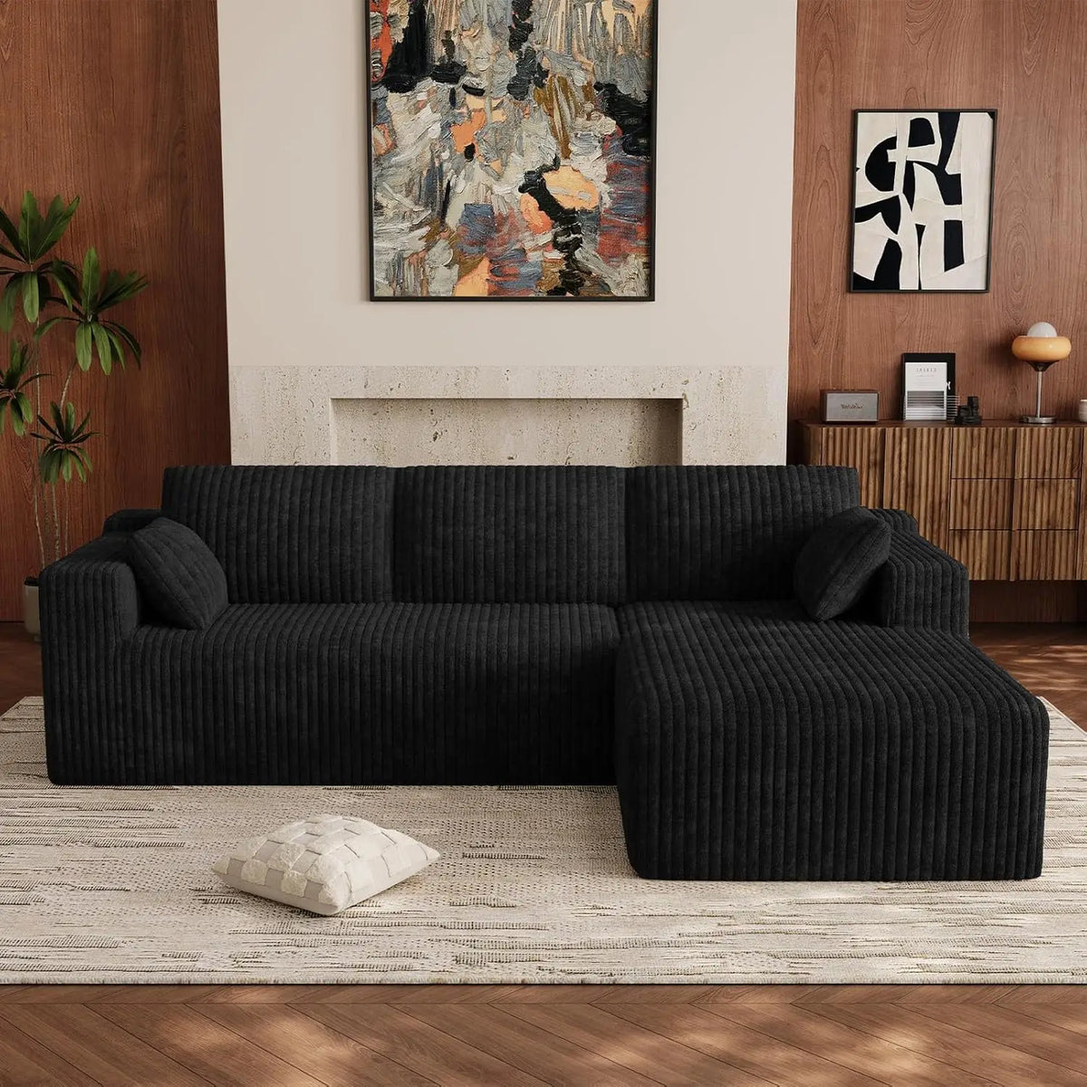 Cloud Couch Sectional Modular Sofa, 103 Comfy Black L Shaped Boneless Couches for Living Room, Deep Seat Plush Corduroy Couch Se