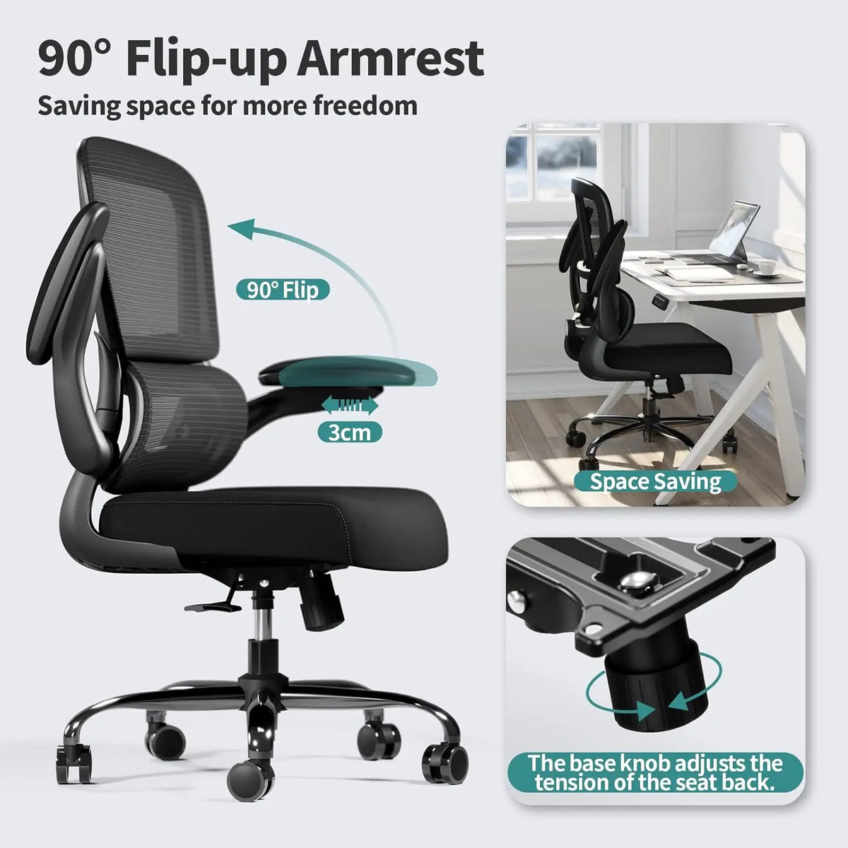 Ergonomic Office Chair with Adjustable Lumbar Support, Mesh Computer Chair for Home Office