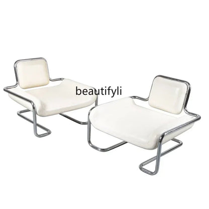 LXArrivals Modern Creative Convex Chair Stainless Steel Frame Casual Seat Living Room Simple and Light Luxury LeatheSSS