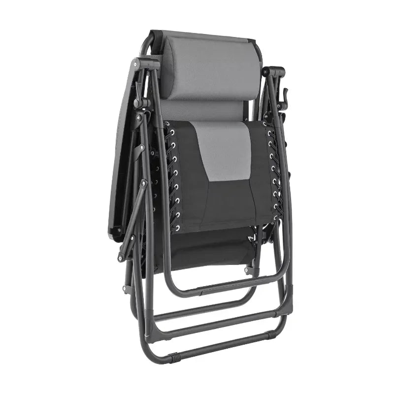 Oversized zero gravity chair bungee jumping sling recliner, gray and black