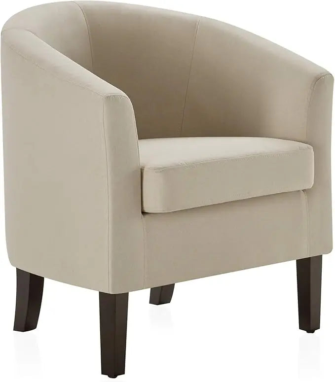 Linen Round Accent Barrel Chair, Club Tub Sofa Chair for Bedroom, Corner Chairs with Flared Legs and Cozy Soft Padding