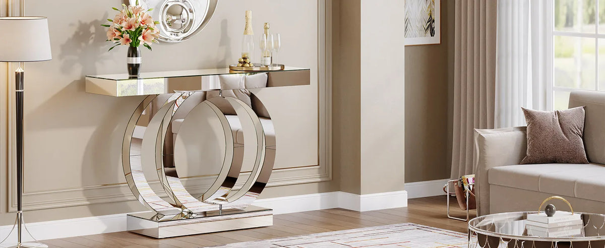 Tribesigns 43.3-Inch (110cm)Mirrored Console Table, Modern Entryway Table with Thickened Mirror Finish Tabletop