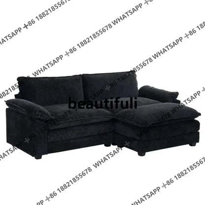 R Living Room Sofas Chenille Puffs Two-Seater Sofa With Footstool Sofa Double Bag Indoor Double Black Home Furniture