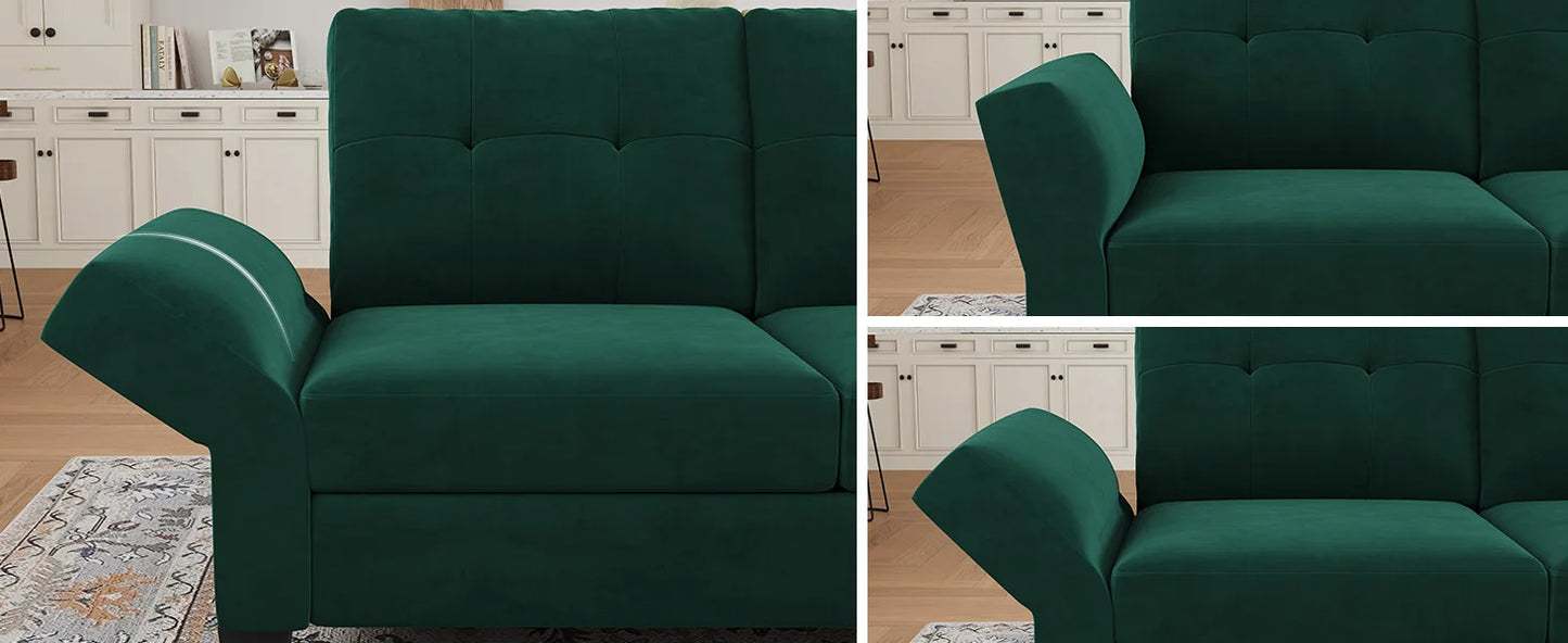 L Shaped Sofa 4 Seat Sofa with Chaise L-Shaped Couches Reversible Sectional Sofa (Dark Green, L Shaped Couch)