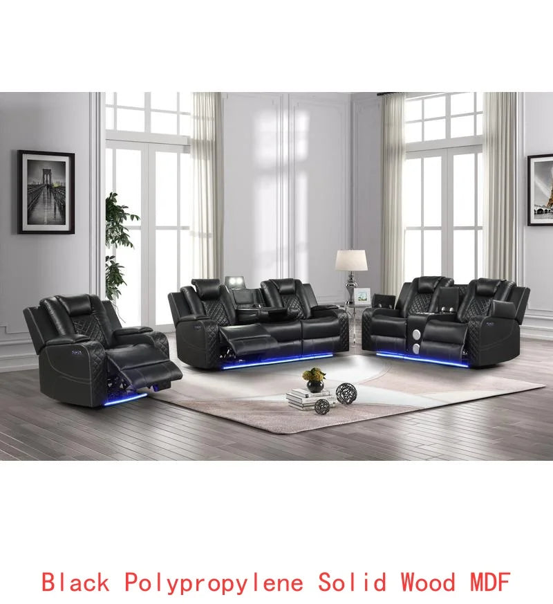 Gray Faux Leather 3-Piece LED Power Recliner Set