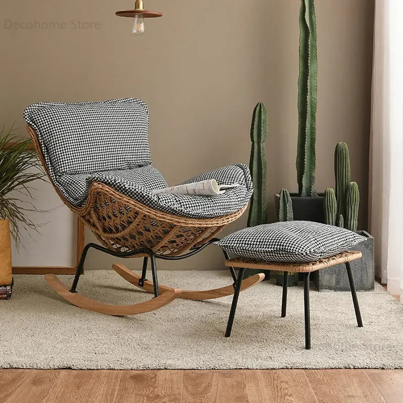 Modern Rattan Living Room Chairs Leisure Lazy Back Sofa Home Lounge Chair Outdoor Balcony Rocking Chair Living Room Furniture