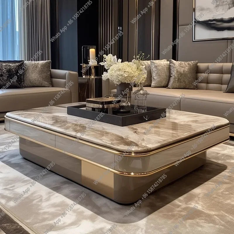 C New High-end Marble Coffee Table Villa Large Flat Floor Living Room Home Designer Model Tea Table With Drawers