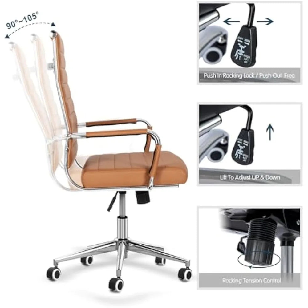 Home Office Chair Ribbed, Modern Leather Conference Waiting Room Chairs,Ergonomic Office Desk Chair, High Back Executive Compute