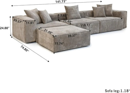 181" Oversized Compressed Sofa Boneless Couch Modular Sofas for Living Room Huge 4-Seats Sectional Couches with Chaise