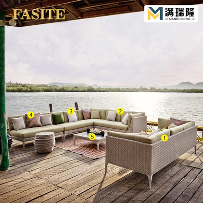Rattan Sofa Nordic Villa Area Courtyard Outdoor Sofa Furniture Model Room Outdoor Soft Decoration Bed Recliner Waterproof