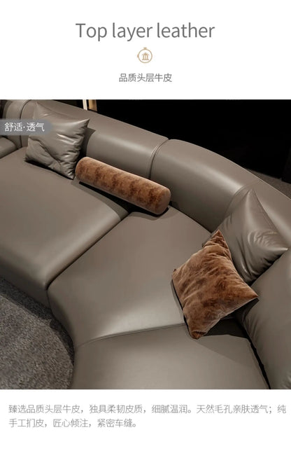20031A Curved Leather Sofa First Layer Cowhide Semicircle Living Room Italian Modern Simple High-End Elegant