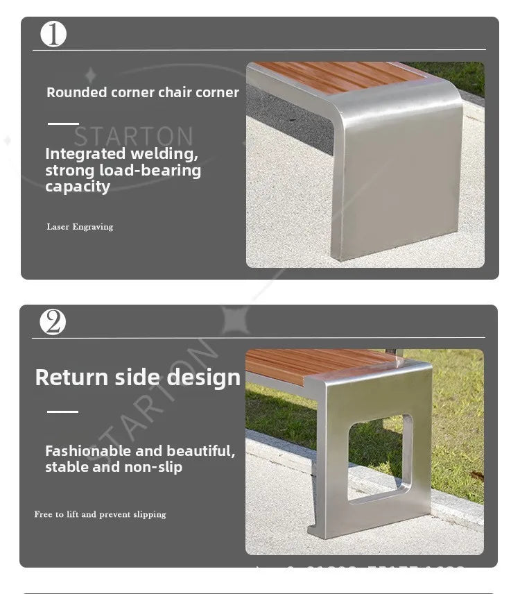 Dossier de jardin en fer forgé, banc de loisirs solide Anti-Corrosion, banc d'extérieur moderne en acier inoxydable, plastique et bois, Patio Park