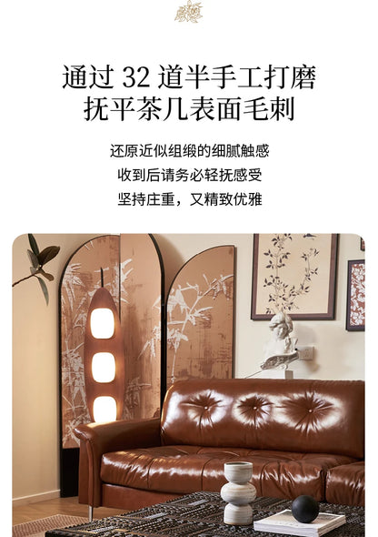 Retro coffee table light luxury high sense solid wood carving flower home living room minimalist high-end designer