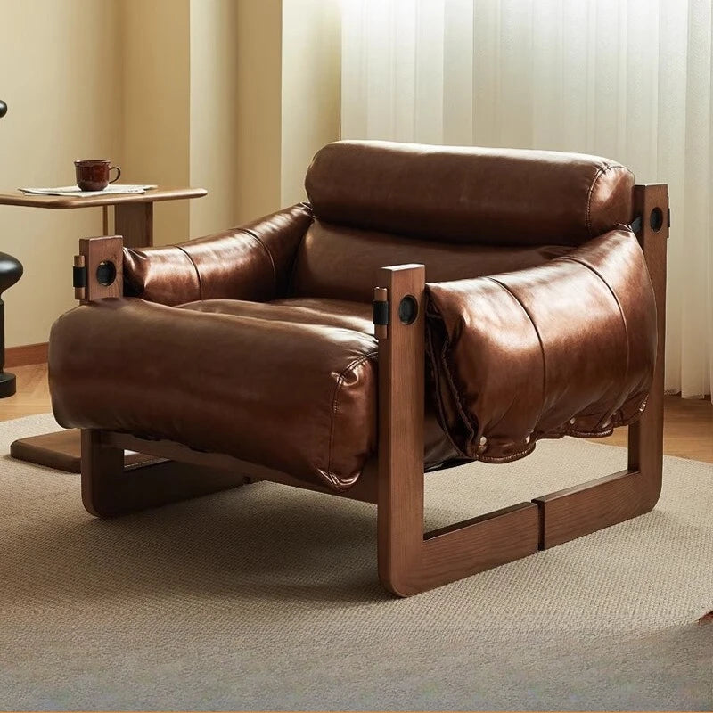 Jersey Leisure Chair Antique Style Wax Leather Single Sofa Chair Home Recliner