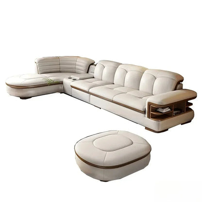 Luxury L-Shaped Genuine Leather Sectional Sofa Sets with USB, Bluetooth Speaker - MINGDIBAO Living Room Italian Leather Couches
