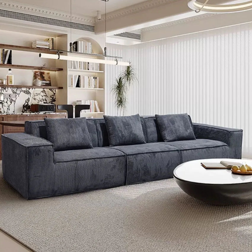 Three-Seater Sofa Vacuum Compressed Sofa Tofu Block Retro Corduroy Fabric, Durable Pure Sponge, Frameless, Minimalist Living Roo