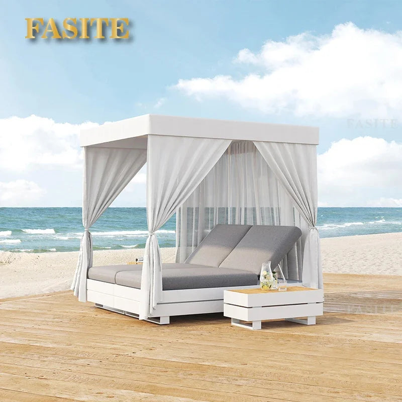 Outdoor sofa, rainproof, sunscreen, rattan craft, courtyard garden, Nordic solid wood coffee table