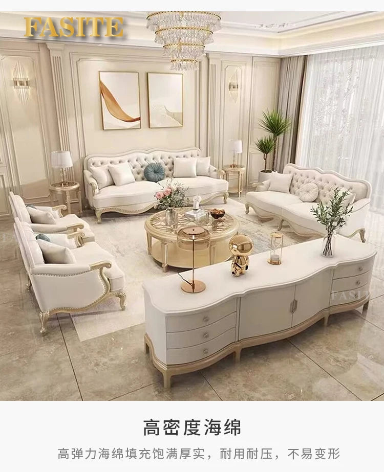 Leather sofa combined living room size apartment Italian light luxury high-end luxury solid wood furniture
