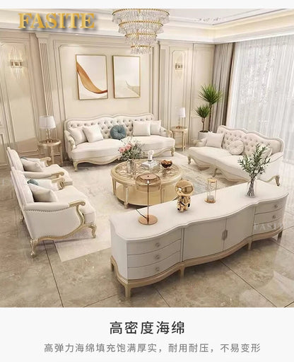 Leather sofa combined living room size apartment Italian light luxury high-end luxury solid wood furniture
