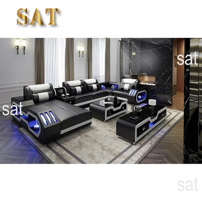 -Modern sofa living room leather high back comfortable home sofa