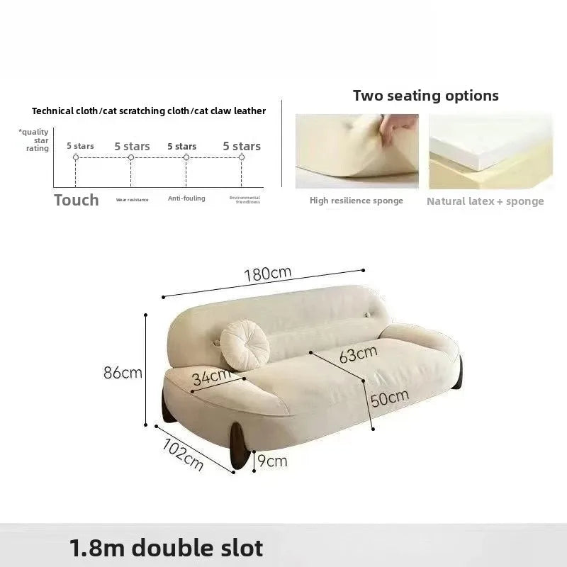 Sofa cream style, minimalist cat claw cloth leather art, small apartment living room arc sofa