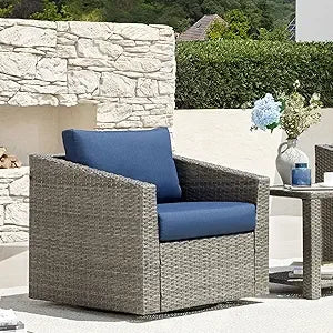Patio Wicker Chair, 360° Swivel Outdoor Rattan Chair with Thickened Cushions for Backyard, Poolside, Garden or Porch, Beige Cus