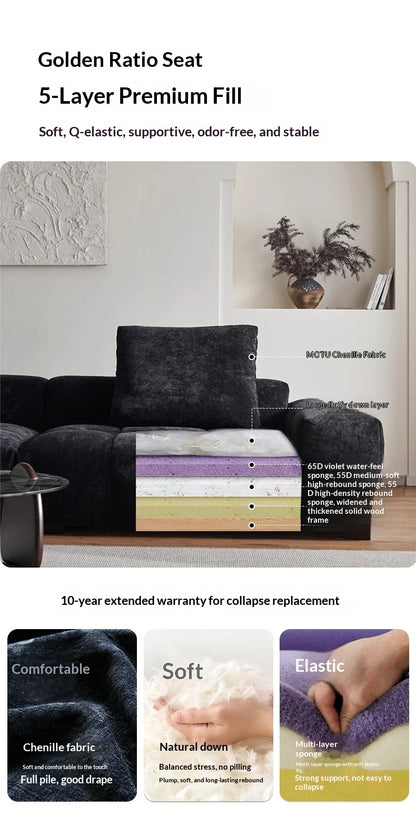 Italian Minimalism Modular Corner Combination Modern Living Room *Chenille Fabric Reclining Straight-Back Sofa Set Black
