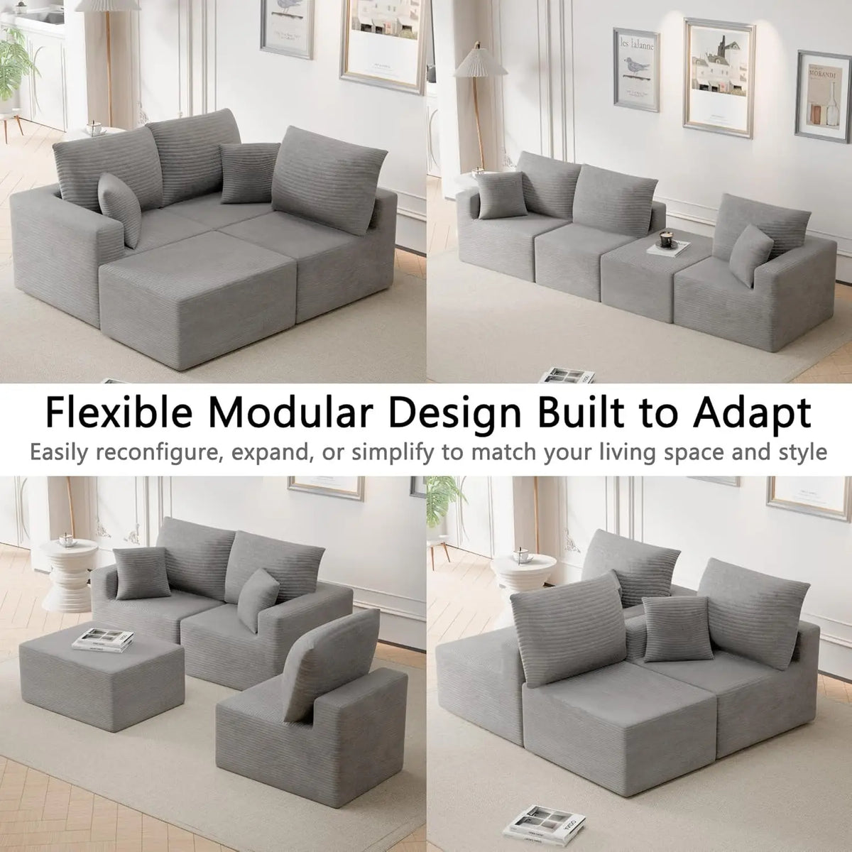 Grey L Shaped Sectional Sofa Deep Seat Cloud Modular Upholstered Living Room Furniture Custom