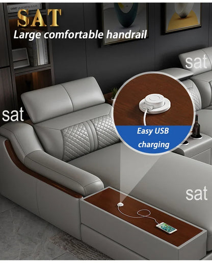 -Italian modern multifunctional sofa light luxury Faux Leather sectional sofa couch with USB charging and bluetooth speaker