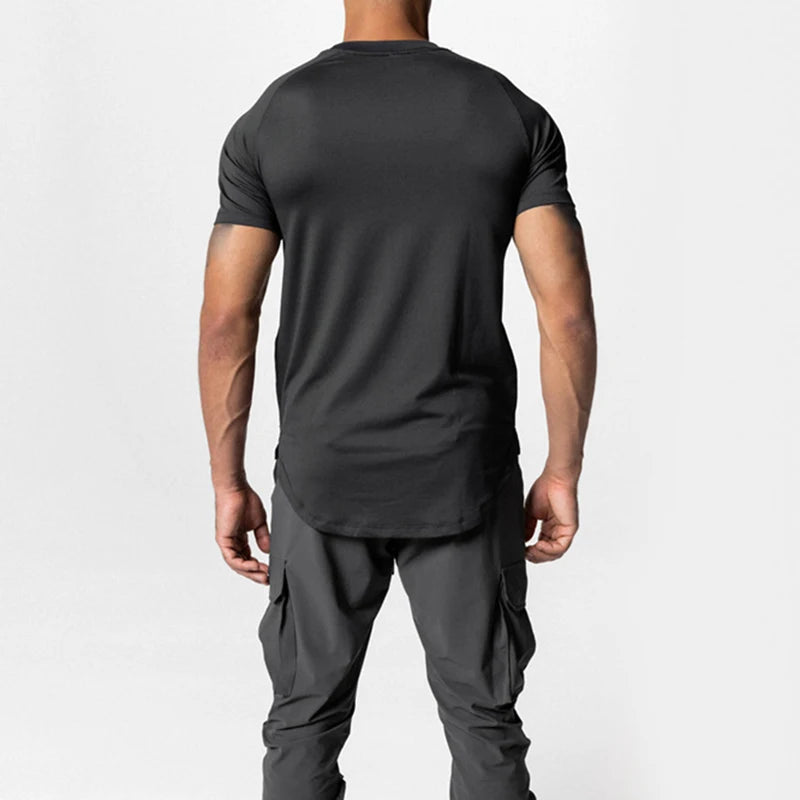 Men Summer Running Shirt Casual Solid Color Round Neck Quick-Drying Short Sleeve Athletic Tops for Streetwear