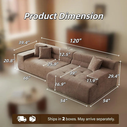120" Tufted L-Shape Sectional Sofa Deep Seat Oversized Chaise Living Room White Customized